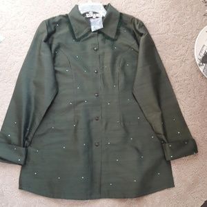 Dark Green Embellished Tunic Jacket 100% Silk-Still Has Tags